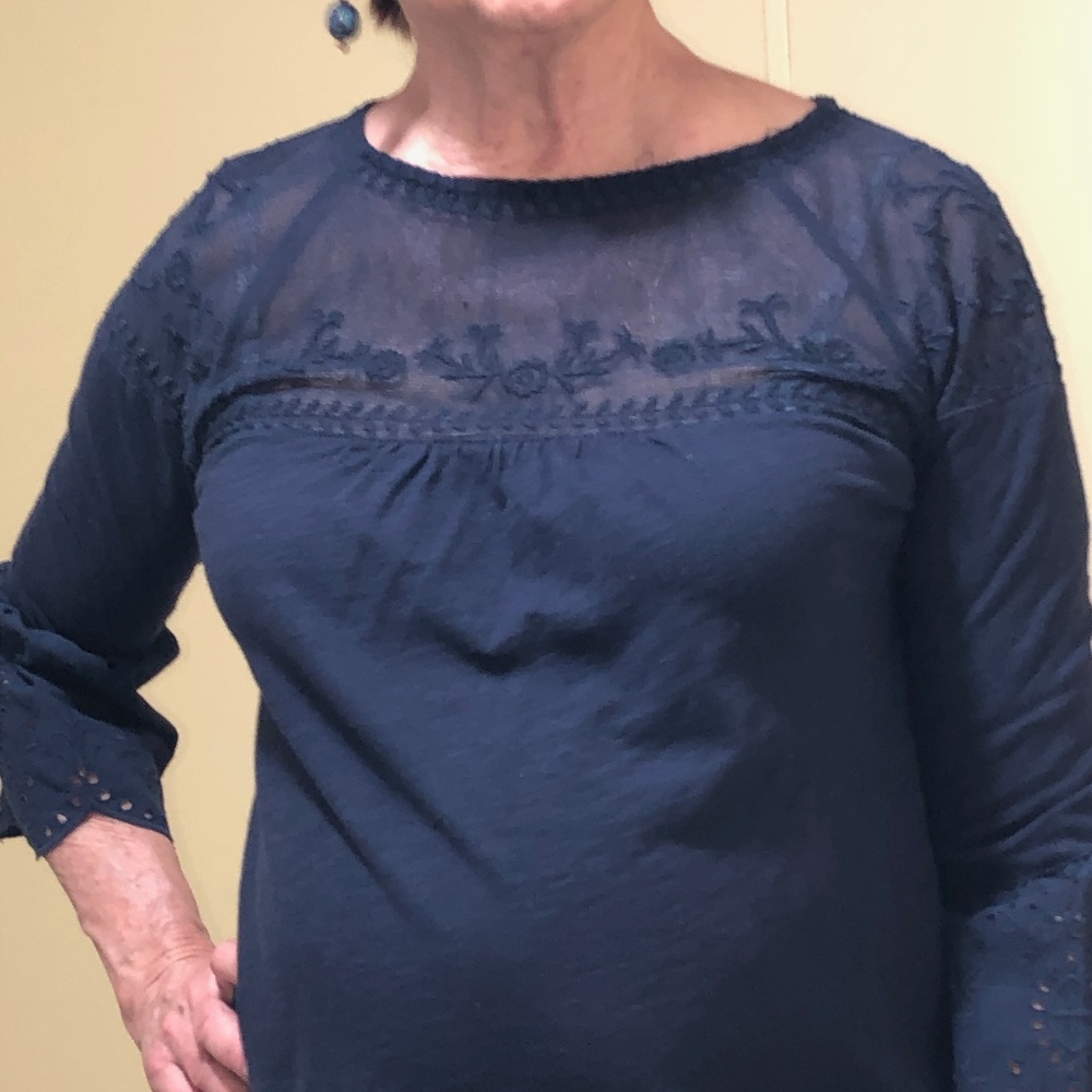 Dark Blue blouse with elaborate mesh design/lace